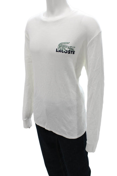 Lacoste Mens Striped Cotton Long Sleeve Crew Neck Pajama Top White Size XL