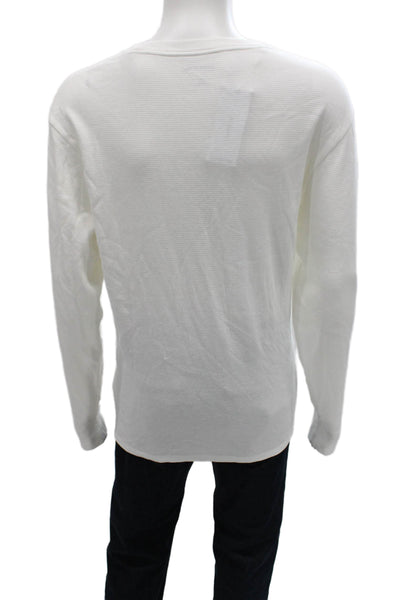 Lacoste Mens Striped Cotton Long Sleeve Crew Neck Pajama Top White Size XL