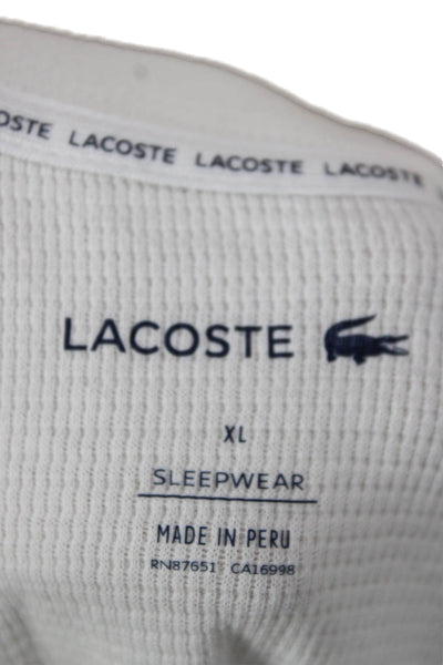 Lacoste Mens Striped Cotton Long Sleeve Crew Neck Pajama Top White Size XL