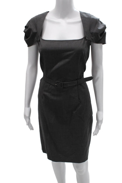 Paul & Joe Women Pencil Dress Gray Wool Square Neck Short Sleeve Zip Size 42