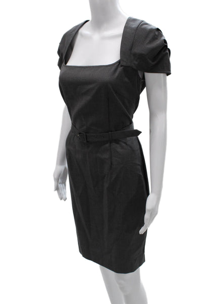 Paul & Joe Women Pencil Dress Gray Wool Square Neck Short Sleeve Zip Size 42