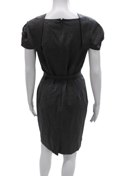 Paul & Joe Women Pencil Dress Gray Wool Square Neck Short Sleeve Zip Size 42