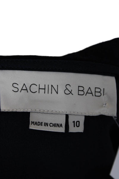 Sachin & Babi Women Shift Dress Blue Boat Neck Long Sleeve Midi Size 10