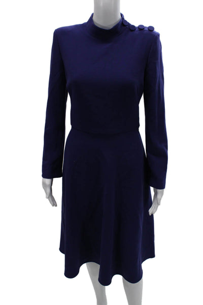 Black Halo Women A-Line Mock Neck Long Sleeve Purple Midcalf Dress Size 10
