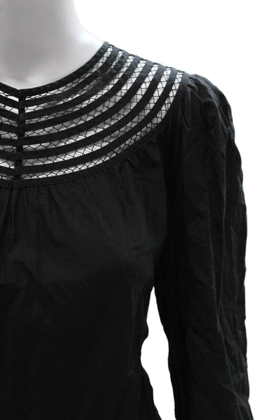 Joie Womens Basic Black Cotton Long Sleeve Round Neck Button Blouse Size M