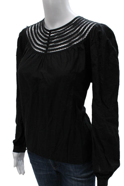 Joie Womens Basic Black Cotton Long Sleeve Round Neck Button Blouse Size M