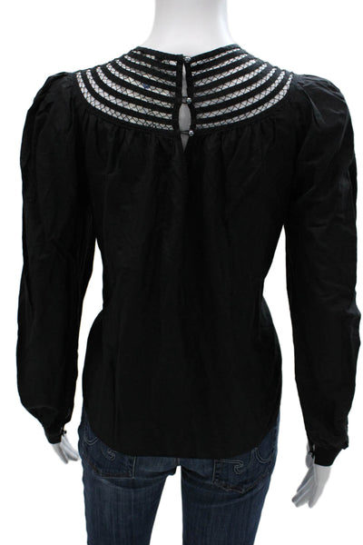 Joie Womens Basic Black Cotton Long Sleeve Round Neck Button Blouse Size M
