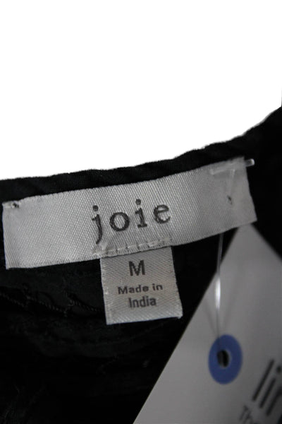 Joie Womens Basic Black Cotton Long Sleeve Round Neck Button Blouse Size M