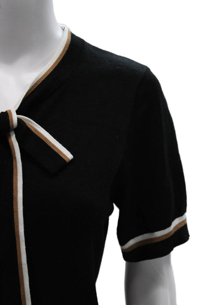 Adrianna Papell Women Black Striped V Neck Short Sleeve Viscose Blouse Size M