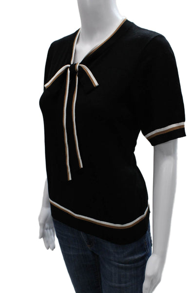 Adrianna Papell Women Black Striped V Neck Short Sleeve Viscose Blouse Size M