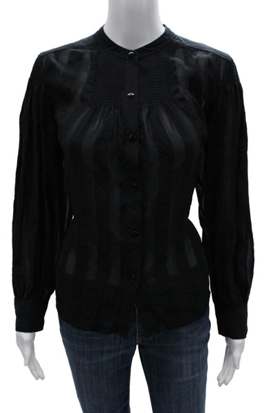 Rebecca Taylor Womens Silk Striped Collared Button Blouse Long Sleeve Size M