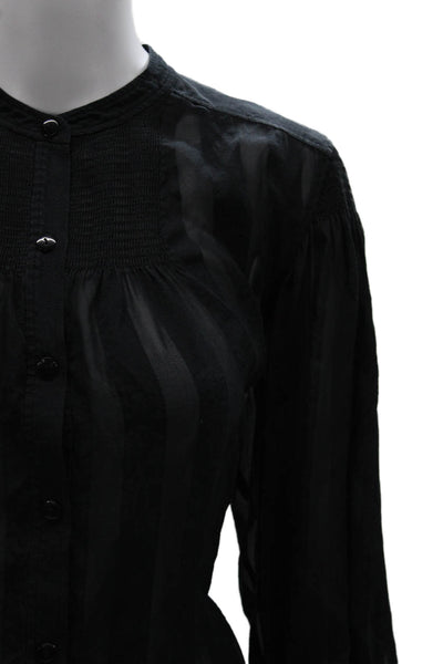 Rebecca Taylor Womens Silk Striped Collared Button Blouse Long Sleeve Size M