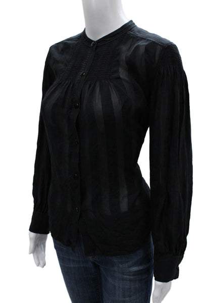 Rebecca Taylor Womens Silk Striped Collared Button Blouse Long Sleeve Size M