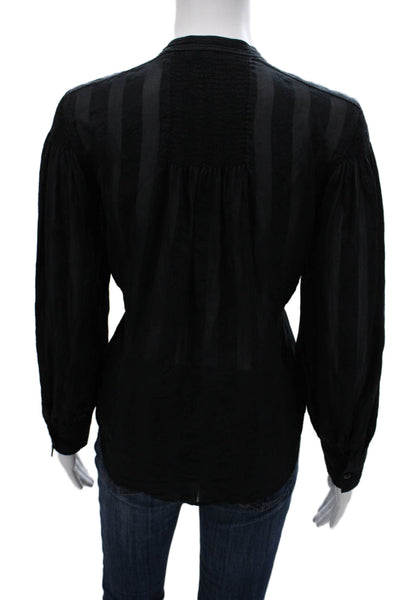 Rebecca Taylor Womens Silk Striped Collared Button Blouse Long Sleeve Size M