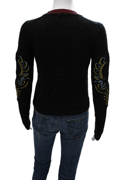 Kenzo Women Wool Black Pullover Crew Neck Geometric Long Sleeve Size XS