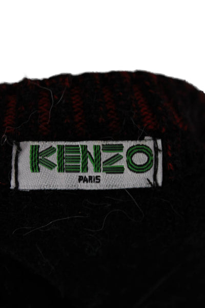 Kenzo Women Wool Black Pullover Crew Neck Geometric Long Sleeve Size XS