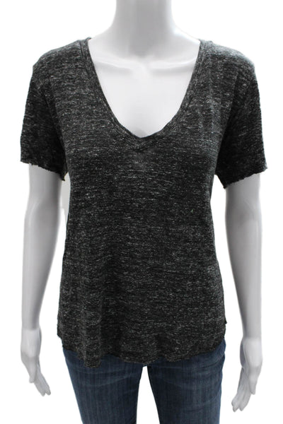 Bella Dahl Women Basic V-Neck Short Sleeve Gray Viscose T-Shirt Size M