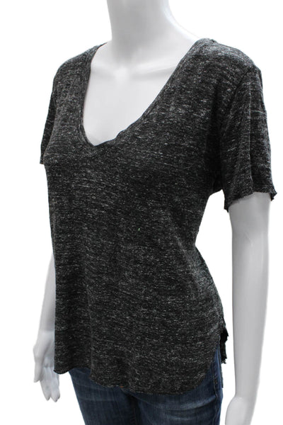 Bella Dahl Women Basic V-Neck Short Sleeve Gray Viscose T-Shirt Size M