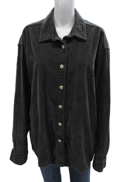 American Vintage Women Gray Cotton Button-Up Long Sleeve Size M
