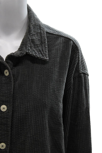 American Vintage Women Gray Cotton Button-Up Long Sleeve Size M