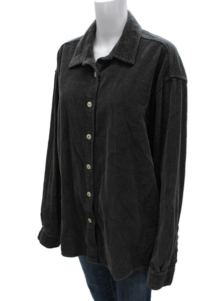 American Vintage Women Gray Cotton Button-Up Long Sleeve Size M