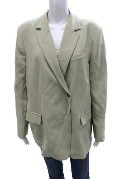 Zara Women Basic Jacket Green Button Polyester Long Sleeve Size L