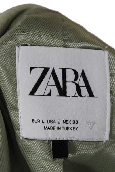 Zara Women Basic Jacket Green Button Polyester Long Sleeve Size L