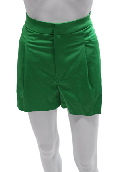 Zara Women Tailored Shorts Green Polyester Zip Solid Size M