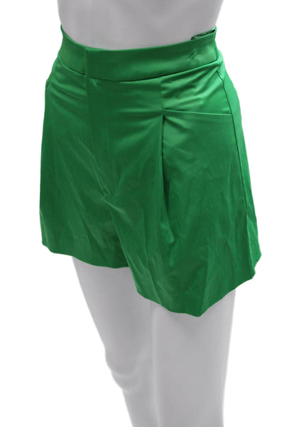 Zara Women Tailored Shorts Green Polyester Zip Solid Size M