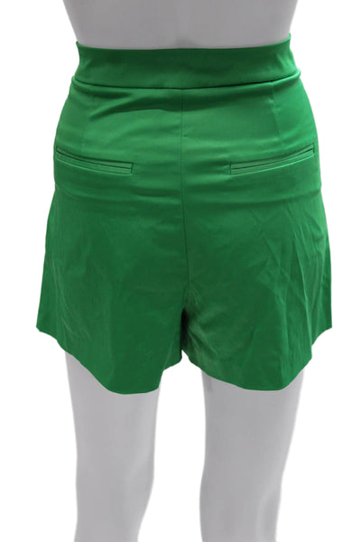 Zara Women Tailored Shorts Green Polyester Zip Solid Size M