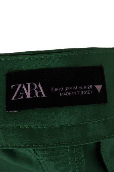 Zara Women Tailored Shorts Green Polyester Zip Solid Size M