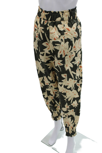Zara Womens Jogger Pants Floral Multicolor Cotton Pull On Size L