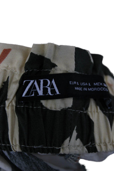 Zara Womens Jogger Pants Floral Multicolor Cotton Pull On Size L