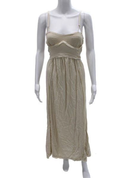 Zara Women Maxi Dress Beige Sweetheart Sleeveless Viscose Tie Size L