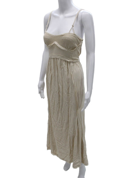 Zara Women Maxi Dress Beige Sweetheart Sleeveless Viscose Tie Size L