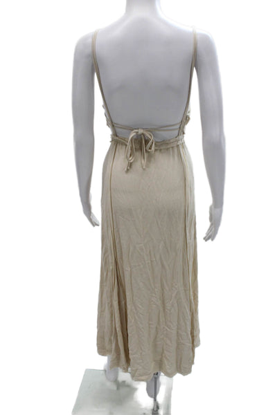 Zara Women Maxi Dress Beige Sweetheart Sleeveless Viscose Tie Size L