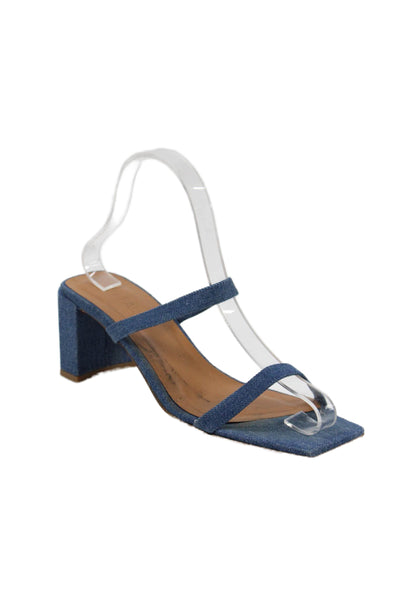 By Far Womens Denim Double Strap Slide On Sandal Heels Blue Size 38 8