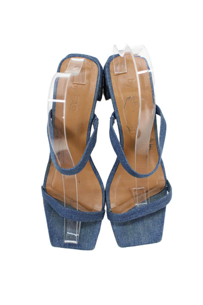 By Far Womens Denim Double Strap Slide On Sandal Heels Blue Size 38 8