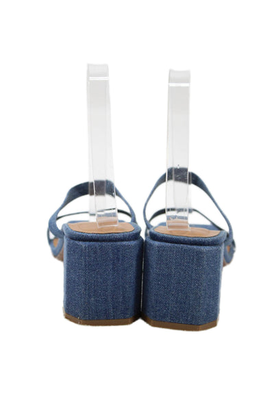 By Far Womens Denim Double Strap Slide On Sandal Heels Blue Size 38 8