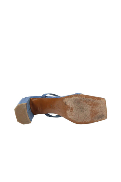 By Far Womens Denim Double Strap Slide On Sandal Heels Blue Size 38 8