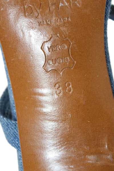 By Far Womens Denim Double Strap Slide On Sandal Heels Blue Size 38 8