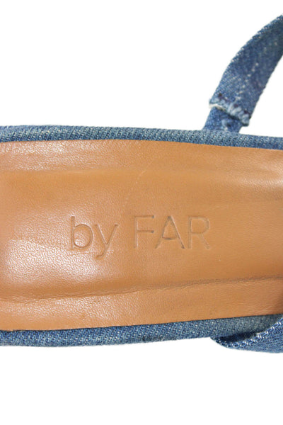 By Far Womens Denim Double Strap Slide On Sandal Heels Blue Size 38 8