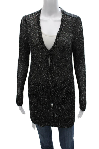Eileen Fisher Womens Cardigan V-Neck Black Cotton Long Sleeve Solid Size PM