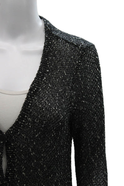 Eileen Fisher Womens Cardigan V-Neck Black Cotton Long Sleeve Solid Size PM