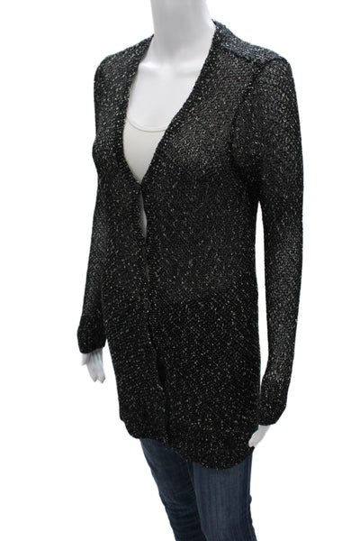 Eileen Fisher Womens Cardigan V-Neck Black Cotton Long Sleeve Solid Size PM