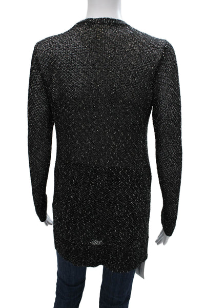 Eileen Fisher Womens Cardigan V-Neck Black Cotton Long Sleeve Solid Size PM