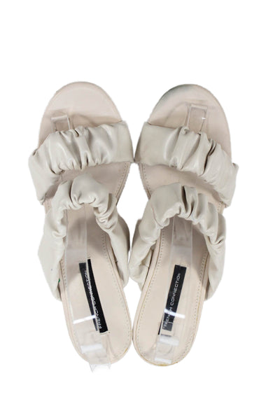 French Connection Womens Vegan Leather Ruched Heels Shoes White Size 7.5