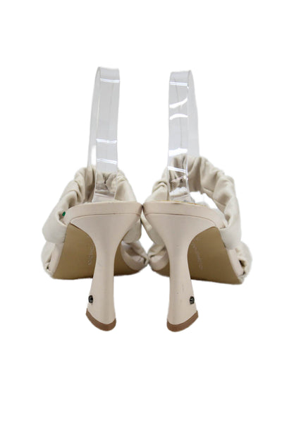 French Connection Womens Vegan Leather Ruched Heels Shoes White Size 7.5