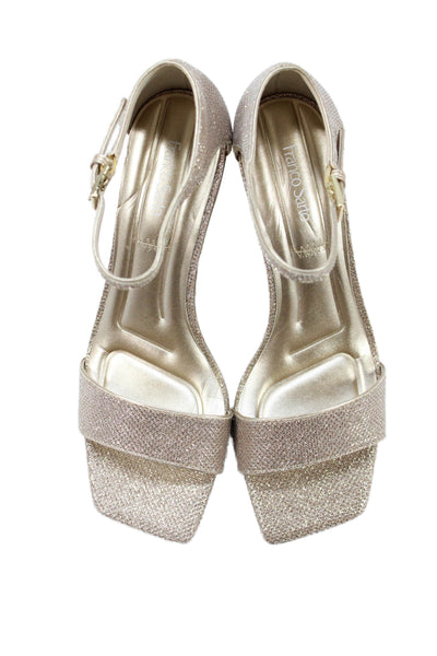 Franco Sarto Womens Glittery Ankle Strap Heels Sandals Shoes Gold Size 7.5M