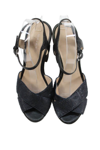Pour la Victoire Womens Embossed Leather Platform Ankle Strap Shoes Black Size 7